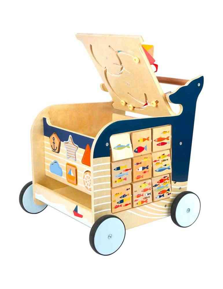 Chariot de marche baleine en bois - jeu d'éveil